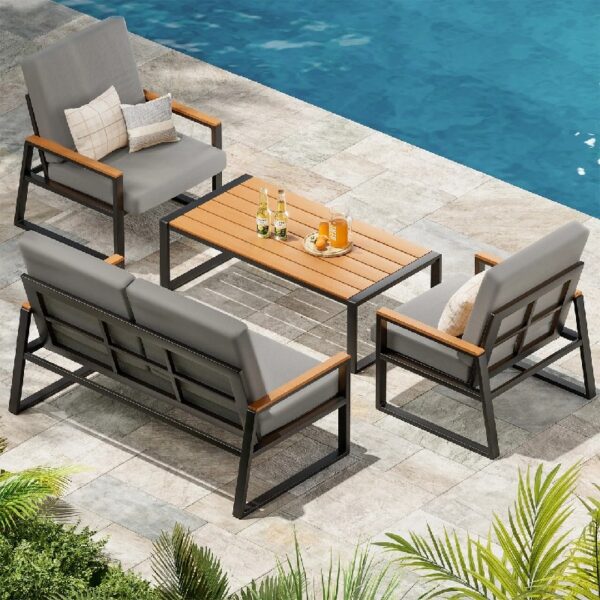 3 Pieces Patio Chairs Set with Glass-Top Coffee Table, Outdoor Bistro and Patio Furniture Set for Porch|Backyard|Balcony, Black
