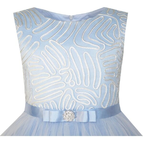 Flower Girls Dress Blue Belted Wedding Party Bridesmaid 12