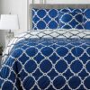 Lux Decor Collection 5 Piece Queen Down Alternative Comforter Set, Washable Duvet Bedding Set - Quatrefoil Navy