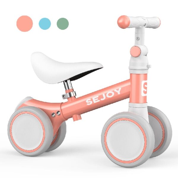 Baby Balance Bike, Toddler Baby Bicycle with 4 Wheels for 10-36 Months, Adjustable Handlebar Baby Outdoor Bike Riding Toy, First B-day Gift