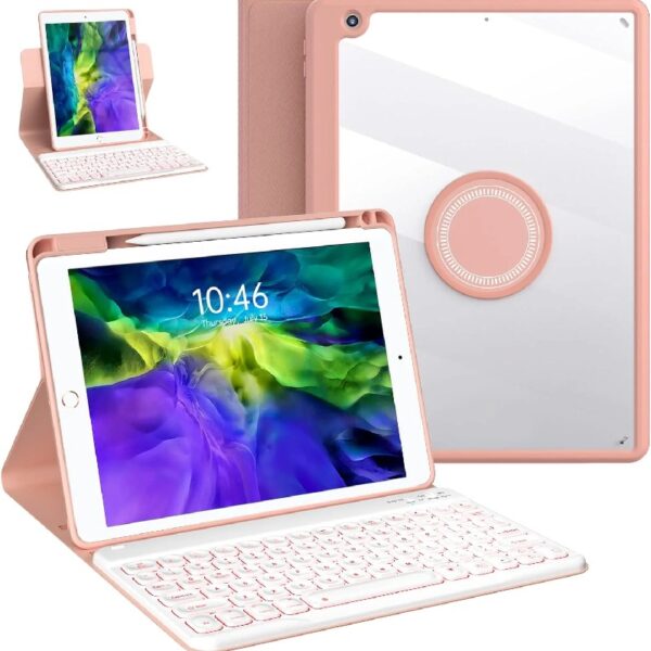 Keyboard Case for iPad 9th/8th/7th Gen 10.2 inch, iPad Air 3rd, Pro 10.5 - Colorful Backlite Keyboard, 360 Rotatable Detachable Magnetic Protective Cover, Pencil Holder, Auto Sleep/Wake