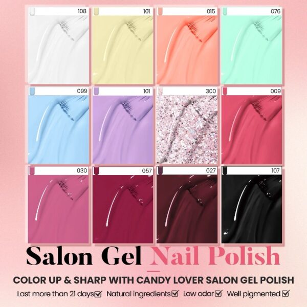 Candy Lover Gel Nail Polish Kit with UV LED Lamp, 12 Colors Cute Lady Gel Polish Starter Kit, All-in-One Quick Dry Soak Off Nail Gel Manicure Kit with DIY Tools Valentine Gift for Women