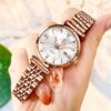 Women Watch Fashion Rose Gold Diamond Analog Quartz Female Watch for Women Luxury Dress Ladies Stainless Steel Luminous Waterproof Date Wrist Watches Green Dial