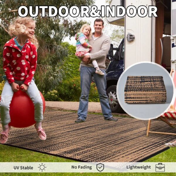 Outdoor Rug Carpet 6'x9' Waterproof Reversible Patio Rug Portable Modern Abstract Indoor Outdoor Rug Plastic Straw Rug for RV Camping Garden Picnic Deck Backyard Porch Decor Gray and White