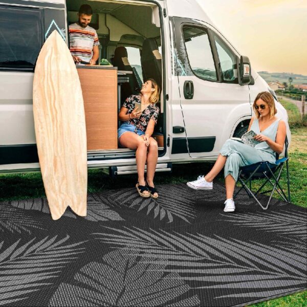 6'x9' Outdoor Rugs Patio Waterproof Outside Mat Reversible Plastic Camping Carpet,Black & Grey