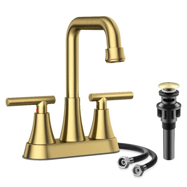 Bathroom Sink Faucet, 4 inch Matte Black Bathroom Faucets with Pop-up Drain and Supply Lines, Stainless Steel 2-Handle Centerset Faucet for Bathroom Faucet 3 Hole