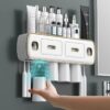 Magnetic Adsorption Inverted Toothbrush Holder Wall-Mounted Bathroom Storage Shelf Toothpaste Dispenser Bathroom Accessories (Green 2Cups)