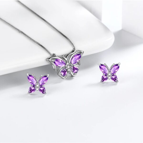 Purple Butterfly Jewelry Amethyst February Birthstone Jewelry Set Fine Necklace/Earrings 925 Sterling Silver Women Birthday Mother's Day Gifts