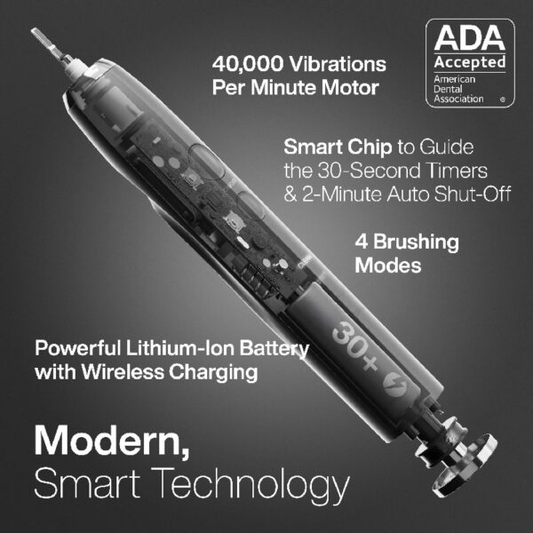Black Series Electric Toothbrush - Rechargeable, 4 Modes, Travel Case, 8 Brush Heads