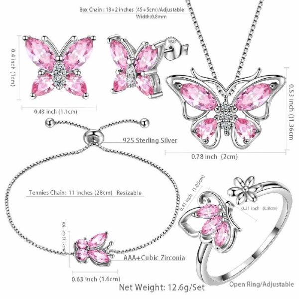 Purple Butterfly Jewelry Amethyst February Birthstone Jewelry Set Fine Necklace/Earrings 925 Sterling Silver Women Birthday Mother's Day Gifts
