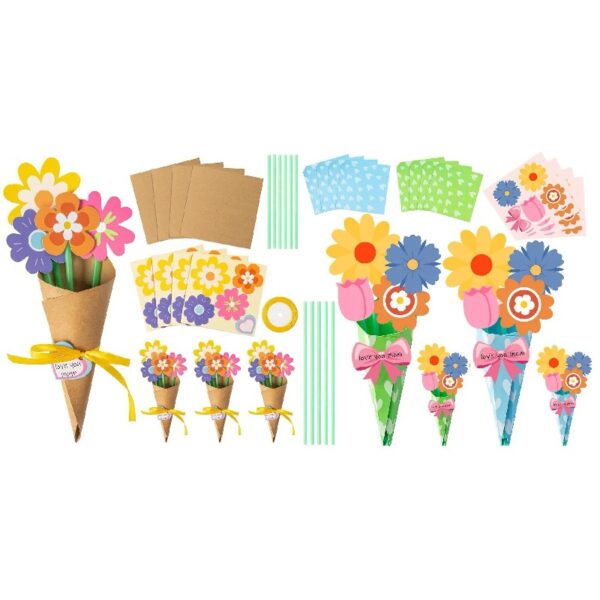 24 Pieces Flower Bouquet Craft Kit Mother'S Day Flower Bouquet Paper Craft Kit Colorful Diy Thankful Gift Craft for Teacher Appreciation Week Spring Handmade Project Classroom Activities