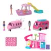 Mini Land DreamHouse & 3-Vehicle Playset with 4 1.5-inch Dolls, Furniture & Accessories