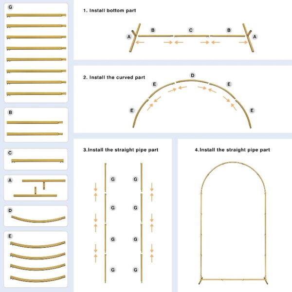 Skypatio 7.2ft Wedding Arch for Ceremony, Golden Balloon Stand, Metal Arch Backdrop for Decor