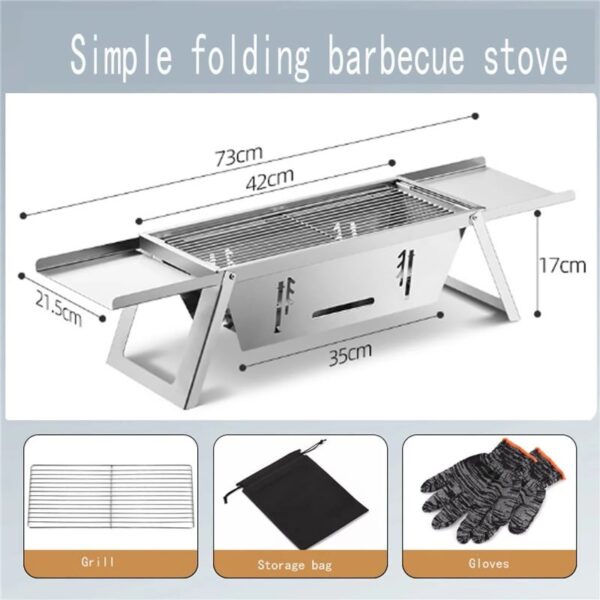 Stainless Steel Portable BBQ Grill,Outdoor Cooking Equipment,Compact Foldable Barbecue Grill for Camping,Picnics,Backyard,for 3-6 People,Lightweight and Durable,Insulated Handles