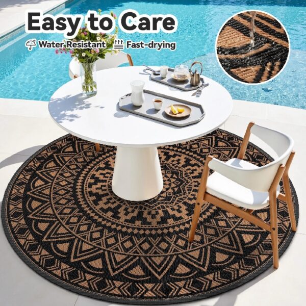 Outdoor Rugs 5' x 8' Rug, Waterproof Patio Mat, Stylish Plastic Straw Reversible Area Rug for Picnic RV Camping Porch Balcony, Black and White