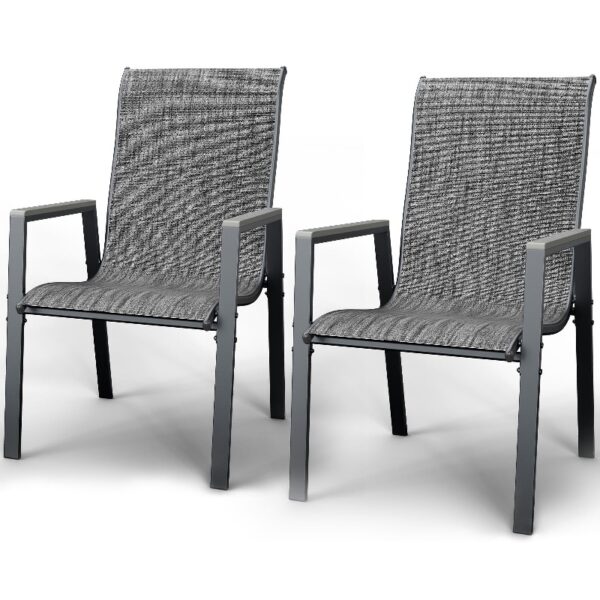 Outdoor Patio Dining Chairs Set of 2,Breathable Seat Fabric and Alloy Steel Frame for Backyard Porch Garden Sunroom , Dark Gray