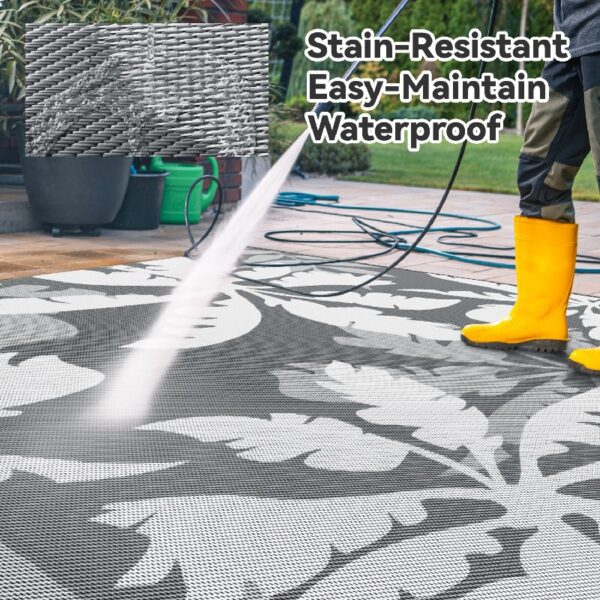 Outdoor Rug Carpet 5'x8' Waterproof Reversible Patio Rug Portable Indoor Outdoor Rug Plastic Straw Rug for Beach RV Camping Garden Picnic Deck Backyard Porch Decor Black