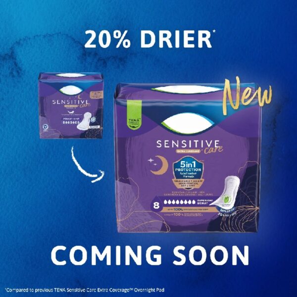 Sensitive Care Extra Coverage Overnight Incontinence Pads for Women, 90 Count