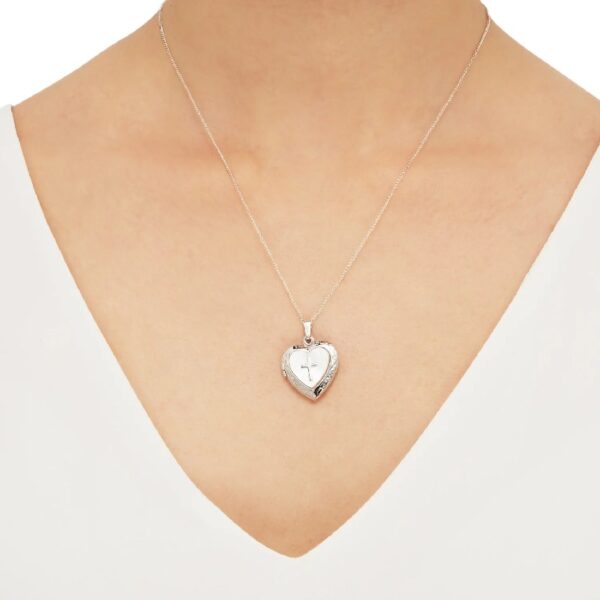 Brilliance Fine Jewelry Mother of Pearl with Cross Locket Heart Pendant in Sterling Silver, 18
