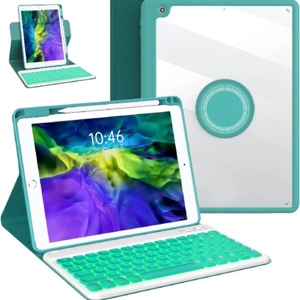Keyboard Case for iPad 9th/8th/7th Gen 10.2 inch, iPad Air 3rd, Pro 10.5 - Colorful Backlite Keyboard, 360 Rotatable Detachable Magnetic Protective Cover, Pencil Holder, Auto Sleep/Wake