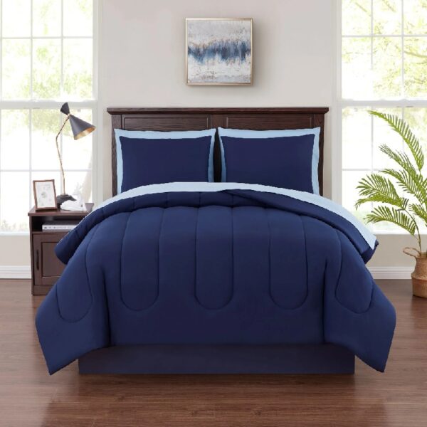 7 Piece Reversible Bed in a Bag Comforter Set with Sheets, Black, Queen