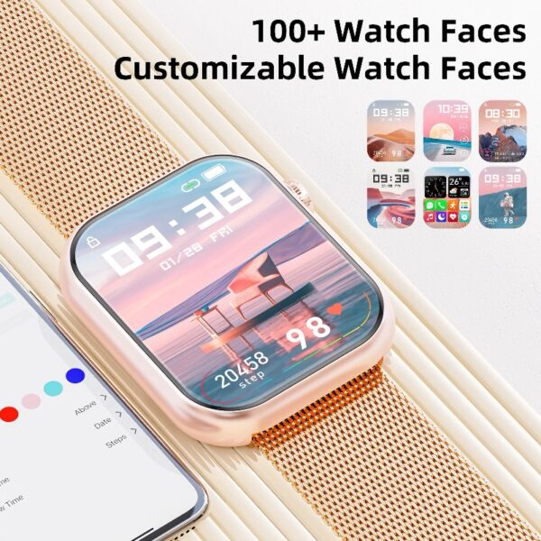 2025 New 1.85-inch Women's Smartwatch with Answer/Make Calls/120+Sports Modes/Two watch straps, IP68 Waterproof Fitness Tracker Fits for Android Iphone Devices（Gold Milan Steel Belt）