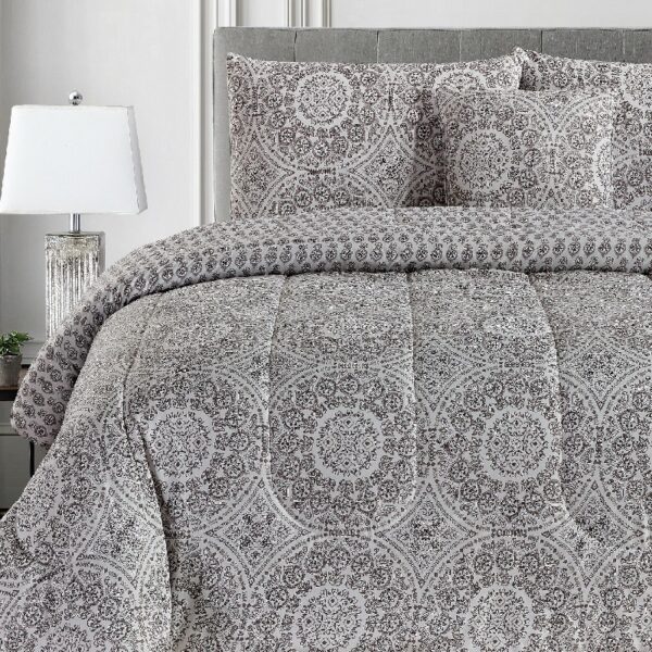 Lux Decor Collection 5 Piece Queen Down Alternative Comforter Set, Washable Duvet Bedding Set - Quatrefoil Navy