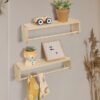 Nursery Floating Shelves for Wall Set of 3 16in, Kids Bookshelf Toy Storage Organizer Natural Wood Shelves Wall Mounted for Kids Room, Bedroom and Kitchen