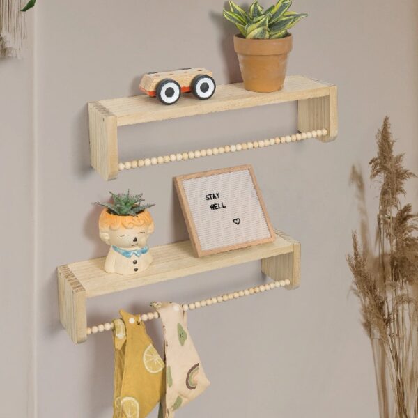 Nursery Floating Shelves for Wall Set of 3 16in, Kids Bookshelf Toy Storage Organizer Natural Wood Shelves Wall Mounted for Kids Room, Bedroom and Kitchen