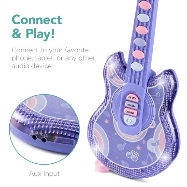 19in Kids Flash Guitar, Pretend Play Musical Instrument Toy for Toddlers w/ Mic, Stand - Navy
