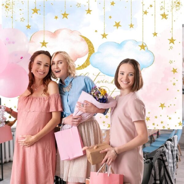 Custom Twinkle Twinkle Little Star Gender Reveal Backdrop 8x6ft Pink Blue Little Stars Baby Shower Background Glitter Gold Stars Moon Baby Reveal Surprise Party Photoshoot Banner
