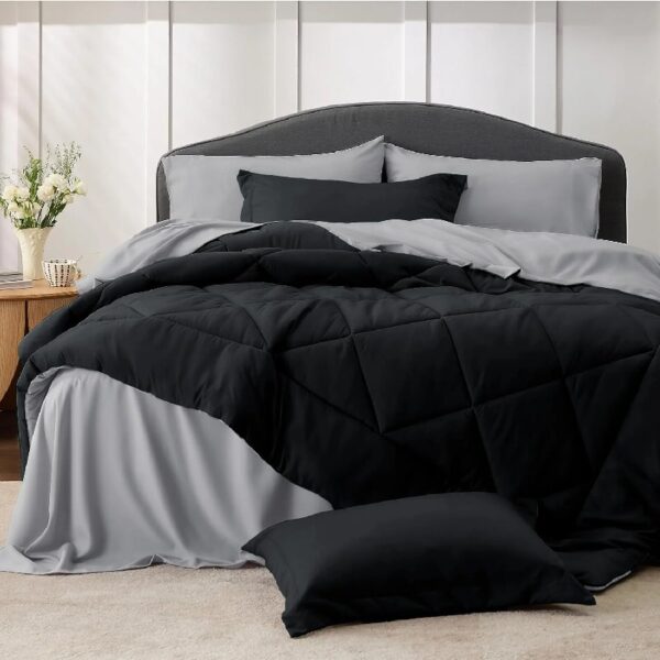 Light Purple Queen Comforter Set - 7 Pieces Reversible Queen Bed in a Bag, Queen Bed Set Light Purple and Grey with Comforters, Sheets, Pillowcases & Shams