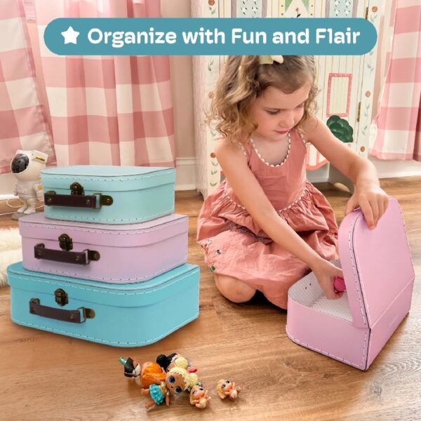 Jewelkeeper Paperboard Suitcases, Set of 3 Decorative Storage Boxes, Vintage Luggage for Birthdays, Weddings, World Map Design