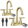Bathroom Faucets 4 Inch Matte Black Bathroom Sink Faucet, Stainless Steel Lead-Free 2-Handle Centerset Faucet with Pop-up Drain and 2 Supply Hoses Fits 2 or 3-hole Sink
