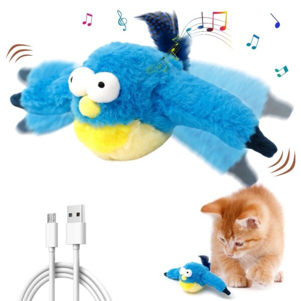 Risehigh Cat Toys for Indoor Cats Interactive Flapping Chirping Bird Kitten Toy Touch Activated Rechargeable Automatic with Catnip