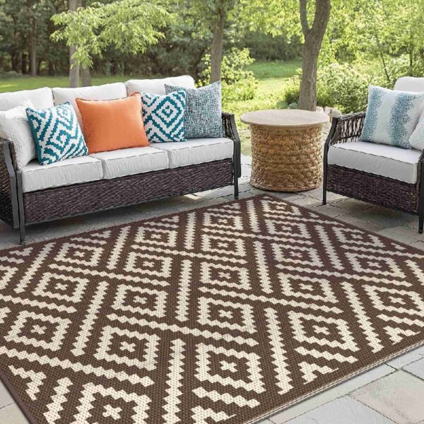 6'x 9' Outdoor Rug Plastic Waterproof Outside Foldable Mat UV Resistant Patio RV Deck Carpet,Black Brown