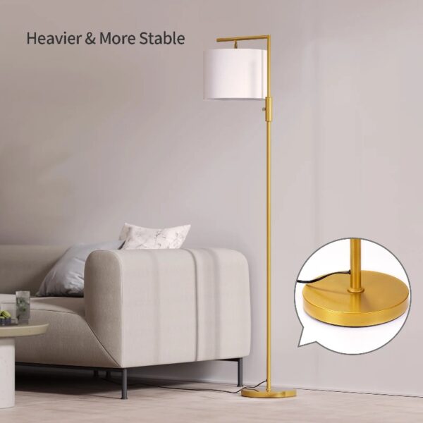 Iron Modern Standing Lamp, Gold Floor Lamp for Living Room, with Rotary Switch, Hanging Shade and 3 Color Temperatures 9W Bulb for Bedroom, Study Room, Office