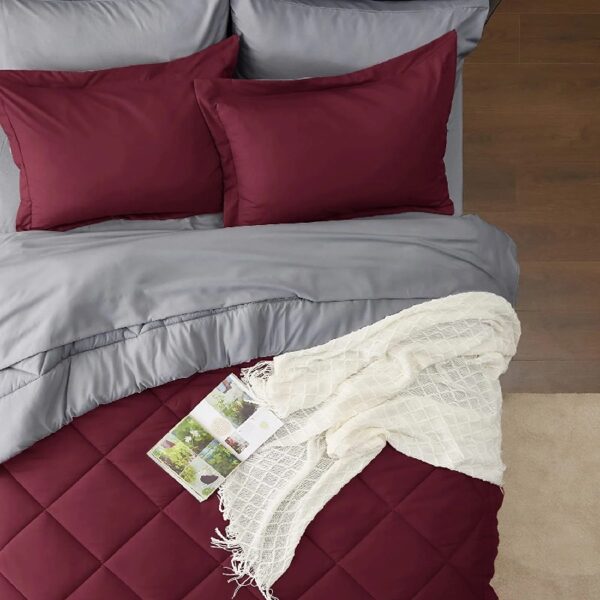 Light Purple Queen Comforter Set - 7 Pieces Reversible Queen Bed in a Bag, Queen Bed Set Light Purple and Grey with Comforters, Sheets, Pillowcases & Shams