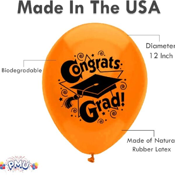 PMU Graduation Balloons 11 Inch PartyTex Premium Emerald Green with All-Over Print White Grad Caps-Confetti and Streamers Pkg/100