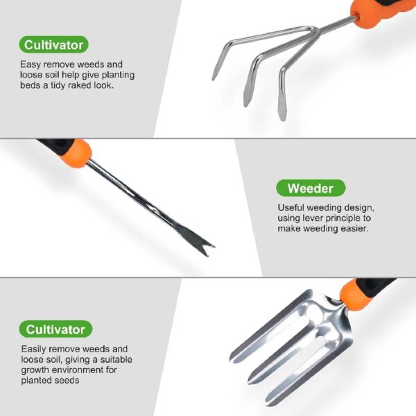 Garden Tool Set, Stainless Steel Heavy Duty Gardening Tool Set, with Non-Slip Rubber Grip, Storage Tote Bag, Outdoor Hand Tools, Ideal Garden Tool Kit Gifts