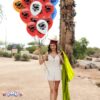 PMU Graduation Balloons 11 Inch PartyTex Premium Emerald Green with All-Over Print White Grad Caps-Confetti and Streamers Pkg/100