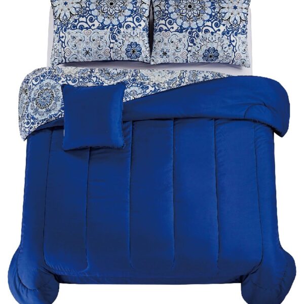 Lux Decor Collection 5 Piece Queen Down Alternative Comforter Set, Washable Duvet Bedding Set - Quatrefoil Navy