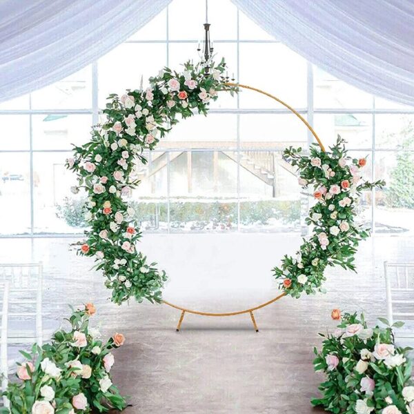 Garfans Wedding Arch Circle Balloon Arch Frame Round Backdrop Stand for Parties Birthday Wedding Christmas Balloon Garland Stand Gold Wedding Arch for Ceremony 6.6FT