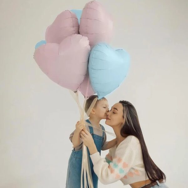 12Pcs Blue Pink Heart Balloons Pastel Baby Pink Blue Beige Foil Helium Balloon for Baby Shower Gender Reveal Twin Birthday Decor