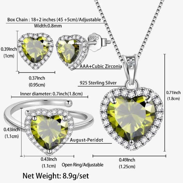 Women Heart Jewelry Set Necklace Earrings Ring 925 Sterling Silver February Birthstone Amethyst Wife Mother Birthday Valentine's Day Gift