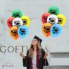 PMU Graduation Balloons 11 Inch PartyTex Premium Emerald Green with All-Over Print White Grad Caps-Confetti and Streamers Pkg/100