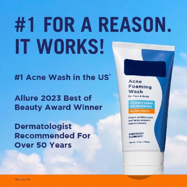 (3 pack) Foaming Acne Wash, 10% Benzoyl Peroxide, Maximum Strength - 5.5 oz