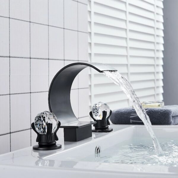 Widespread Bathroom Basin Faucet Crystal Handle Sink Mixer Tap Chrome Finish