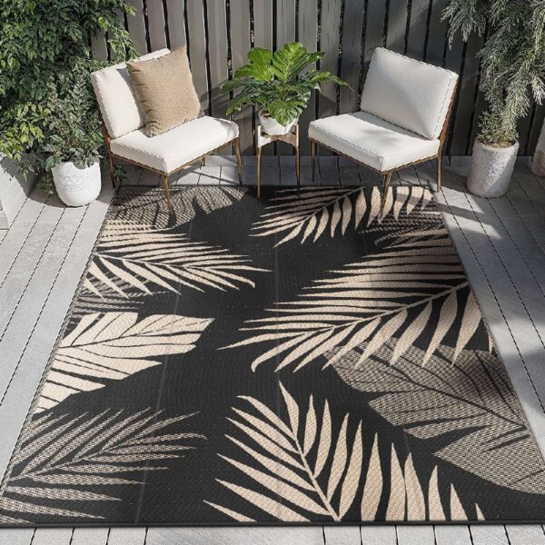 6'x9' Outdoor Rugs Patio Waterproof Outside Mat Reversible Plastic Camping Carpet,Black & Brown