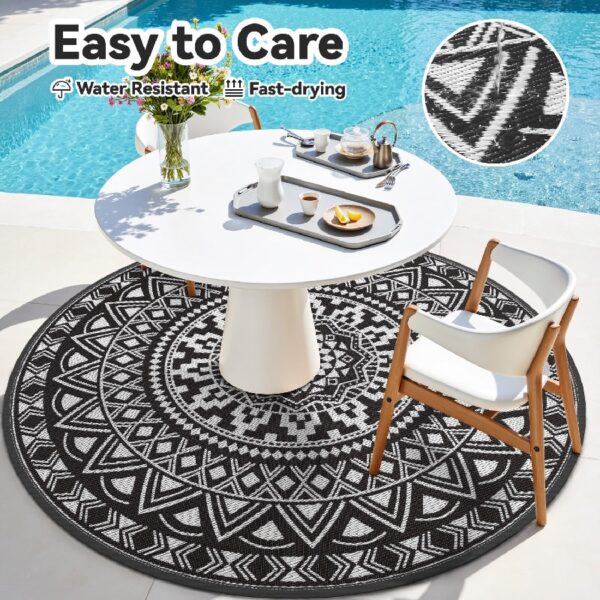 Outdoor Rugs 5' x 8' Rug, Waterproof Patio Mat, Stylish Plastic Straw Reversible Area Rug for Picnic RV Camping Porch Balcony, Black and White